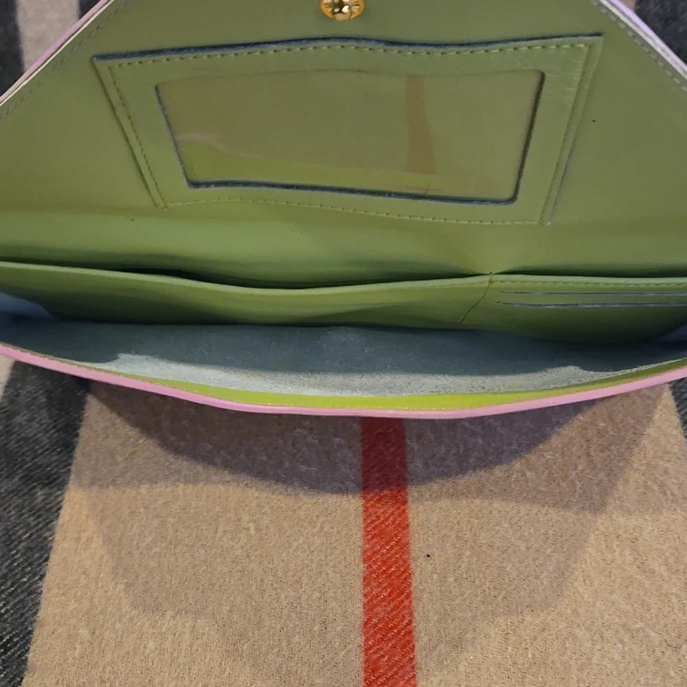 Lilly Pulitzer Rare PinkGreen Leather Clutch NWOT - Picture 2 of 11